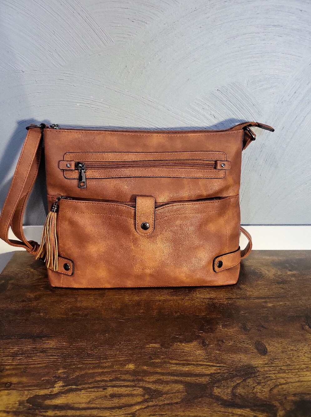 FADEON Brown Crossbody Bag Zip Closure Tassel Adjustable Strap Inner Pockets